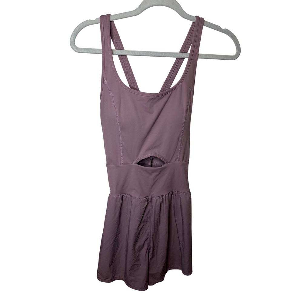 Automet Womens Athletic Romper Purple Tennis Dress Cutout Workout Bodysuit S